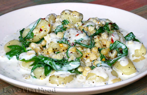 Gnocchi with Corn & Arugula in Cream Sauce